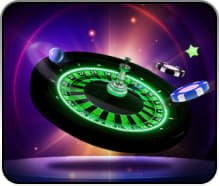 Suasana permainan live casino dengan tampilan neon futuristik
