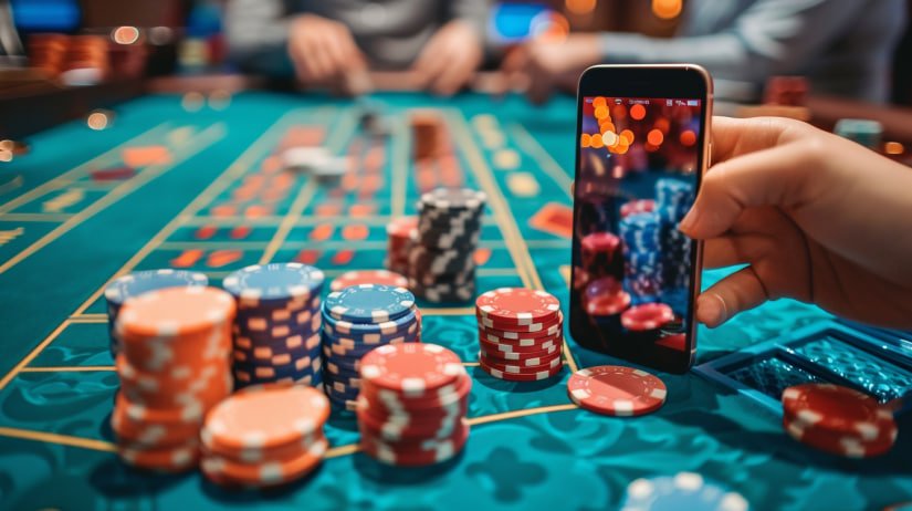 Dealer profesional di live casino bangkit4d dengan tema neon futuristik